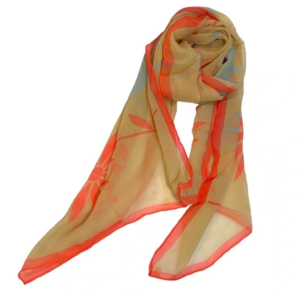Vintage Glentex Hand Rolled Made in Japan Silk Floral Daisy Scarf